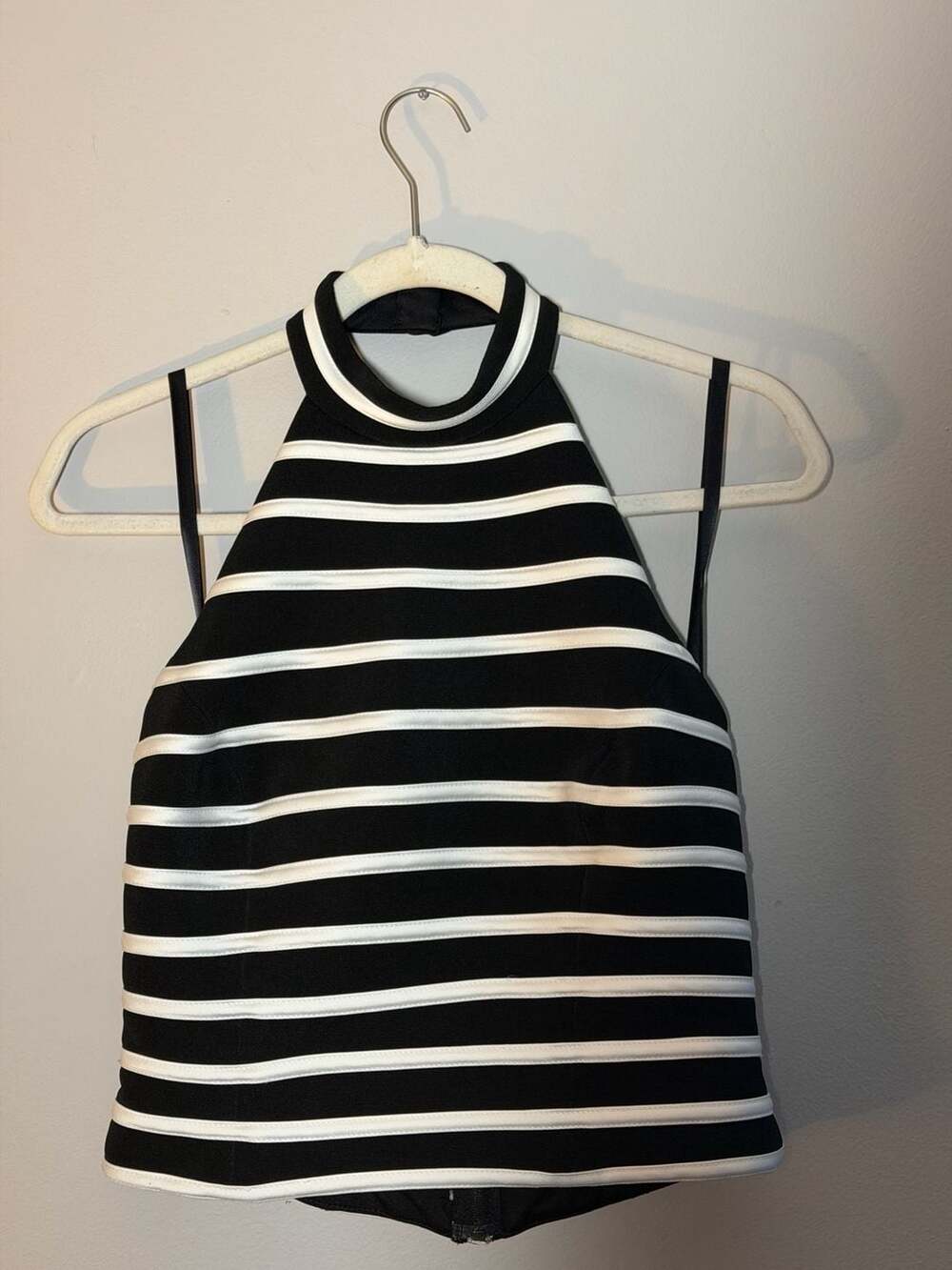 Cache Black and White Striped Halter Top Size 8